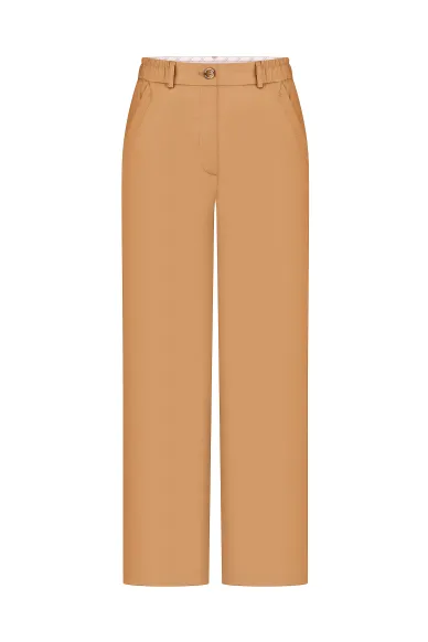 Cotton beige trousers with elastic waist Amadea - photo