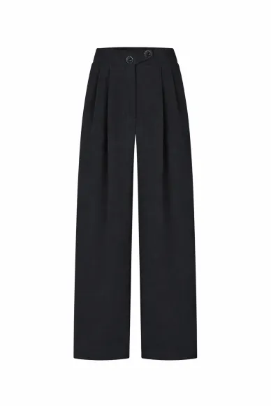 Матовые креп-атласные брюки палаццо темно-синего цвета Калистра - фото