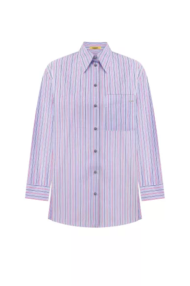 Бавовняна класична сорочка чоловічого покрою блакитно-рожевого кольору Колман - фото