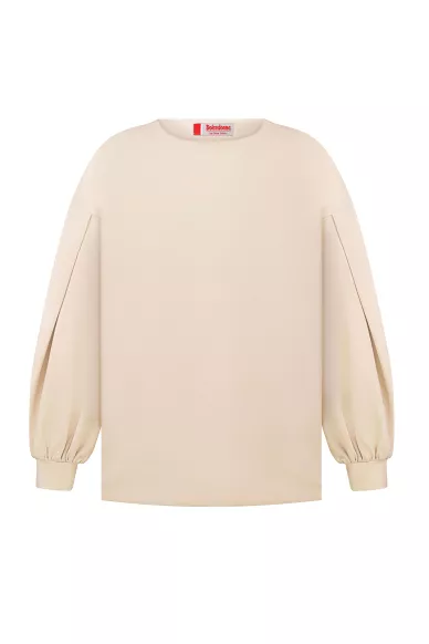 Віскозна молочна кофта з фактурним рукавом Джерсі - фото