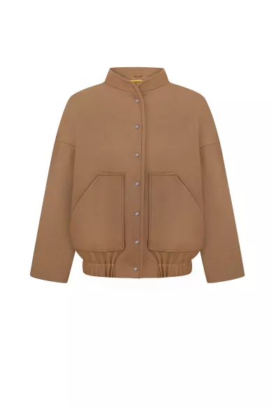 Шерстяное укороченное пальто в стиле спортшик бежевого цвета Зендая - фото