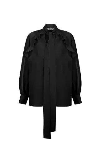 Black blouse with ruffles and bow Alcala