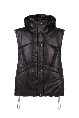 Стьобана чорна жилетка на блискавці з капюшоном Нікола