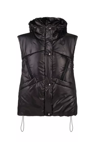 Стеганая черная жилетка на молнии с капюшоном Никола - фото