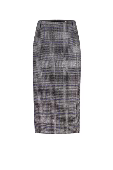 Вовняна в сіро-синю клітинку спідниця прямого покрою Кейхін - фото