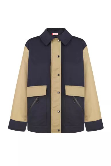 Осіння бавовняна куртка темно-синього кольору з елементами хакі Кені - фото