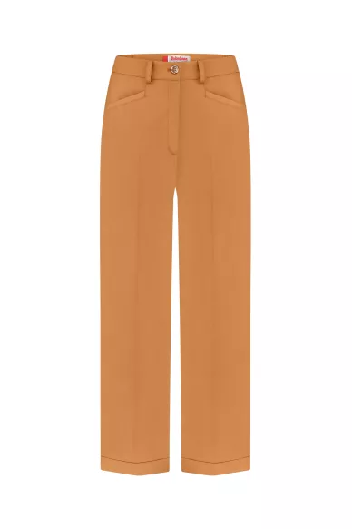 Шерстяные прямые брюки со стрелками классического покроя в горчичном цвете Колман - фото