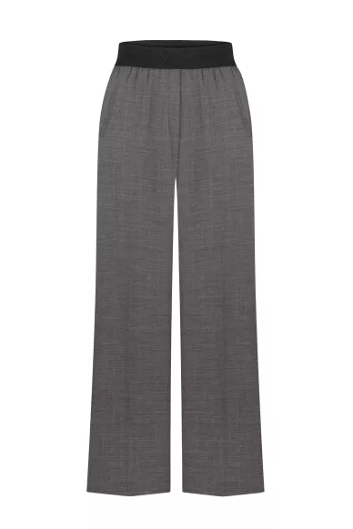 Шерстяные широкие брюки на резинке серого цвета Нэшвиль - фото