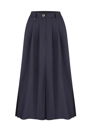 Alderton navy viscose flared midi skirt with slit - photo