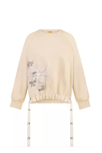 Вискозная молочная кофта свободного кроя с цветочным принтом и декоративными завязками Гамми - фото