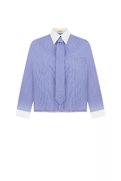 Класична укорочена бавовняна сорочка з краваткою в біло-блакитну смужку Керлі - фото