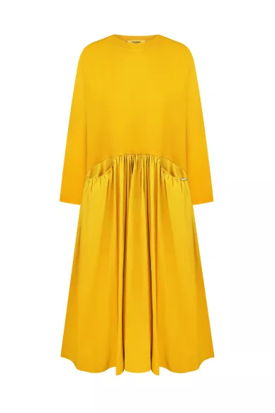 Віскозна трикотажна сукня гірчичного кольору Каміль - фото