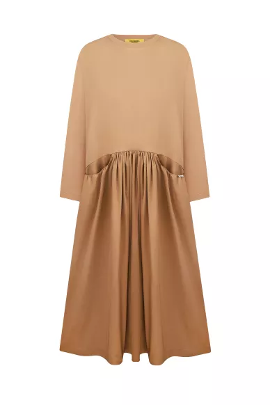Віскозна трикотажна сукня бежевого кольору Каміль - фото