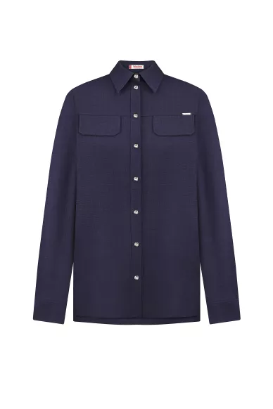 Вовняна темно-синя сорочка вільного крою Ведао - фото