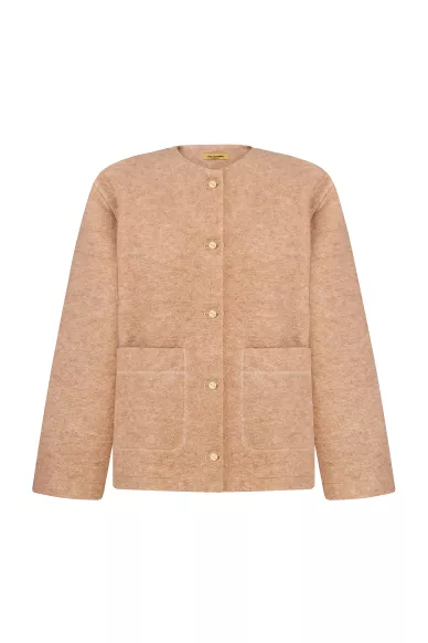 Вовняний короткий кардиган бежевого кольору Нікола - фото