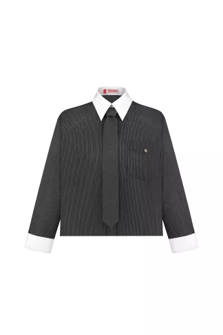 Classic cropped cotton shirt with black and white striped tie by Kerley