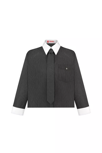 Класична укорочена бавовняна сорочка з краваткою в чорно-білу смужку Керлі - фото