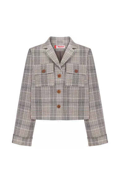 Keila cropped classic jacket in gray with a milky brown check - photo