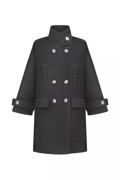 Шерстяное миди пальто темно-серого цвета с патами Элройс - фото