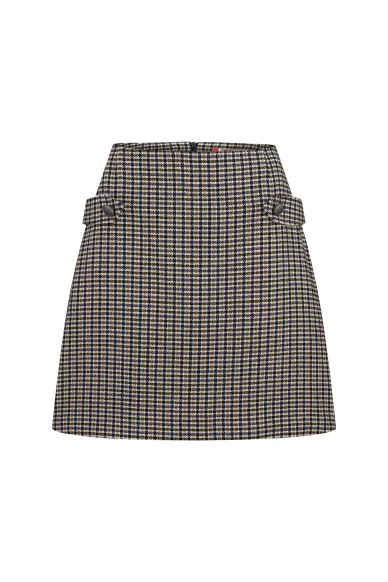 Christy black-beige-blue pied-de-pullover woolen short skirt with zipper - photo