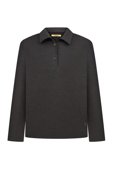 Buddy viscose button-down polo shirt in dark gray - photo