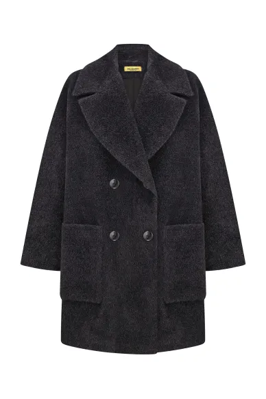 Сіре пальто міді довжини з вовни альпаки та ягняти Меді - фото