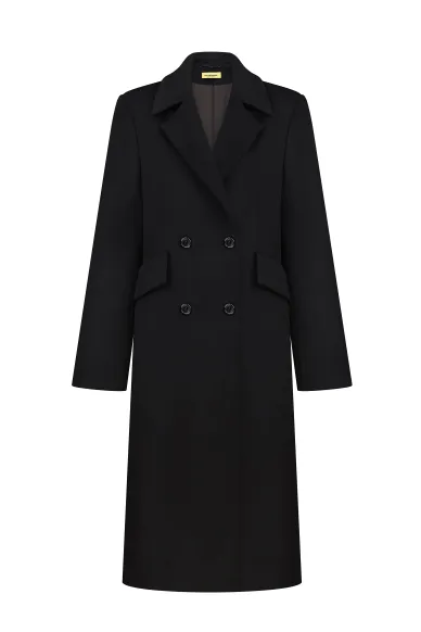 Шерстяное длинное пальто приталенного кроя черного цвета в британском стиле Альмерия - фото