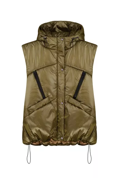 Nicola quilted olive zip-up hooded vest - photo