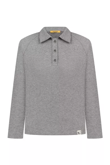 Бавовняне поло на гудзиках сірого кольору Дарсі - фото