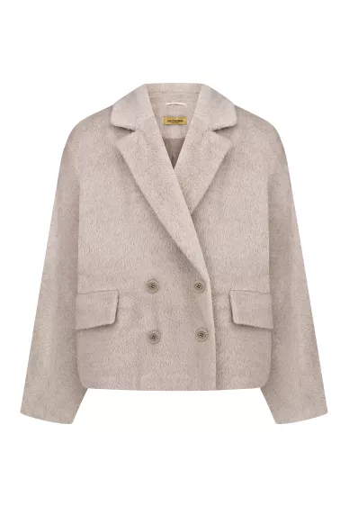 Укороченное пальто из шерсти альпаки и ягненка серо-бежевого цвета Беннет - фото