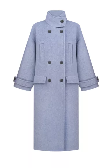 Шерстяное длинное пальто голубого цвета с патами Элройс - фото