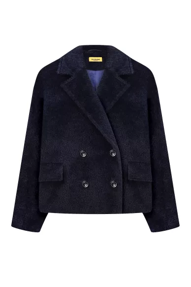 Укороченное пальто из шерсти альпаки и ягненка темно-синего цвета Беннет - фото