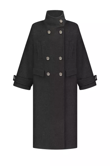 Шерстяное длинное пальто темно-серого цвета с патами Элройс - фото