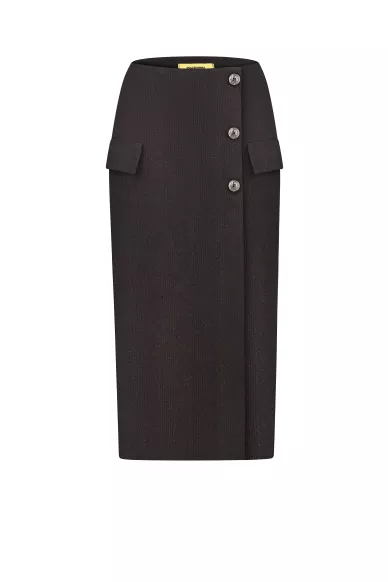 Вовняна спідниця на запах прямого покрою графітового кольору Аторі - фото