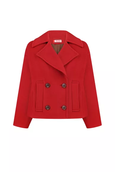 Шерстяное укороченное пальто прямого покроя в бордовом цвете Кени - фото