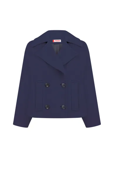 Вовняне укорочене пальто прямого покрою в фіолетовому кольорі Кені - фото