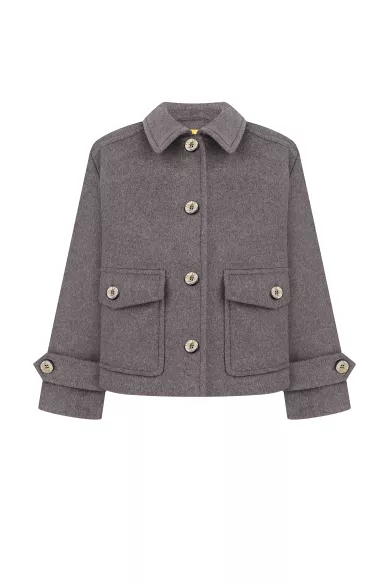 Шерстяное укороченное пальто с накладными карманами светло-серого цвета Куинси - фото