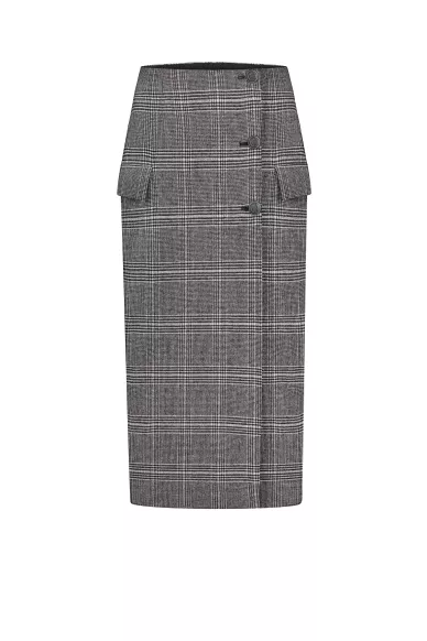 Atori straight-cut woolen pleated skirt in a gray-black check pattern - photo