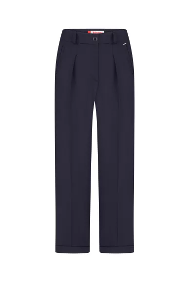 Шерстяные классические брюки прямого покроя в темно-синем цвете Кени - фото