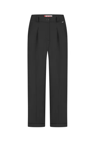 Шерстяные классические брюки прямого покроя в черном цвете Кени - фото