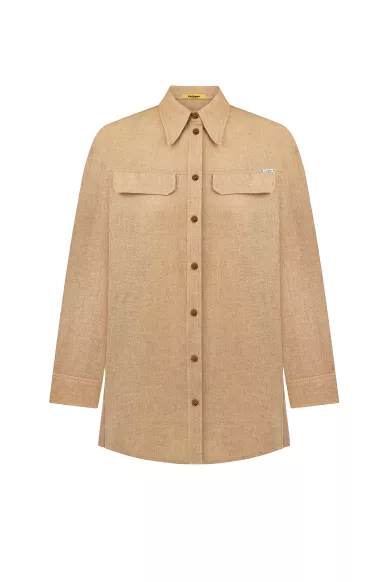 Вовняна бежева сорочка вільного крою Ведао - фото