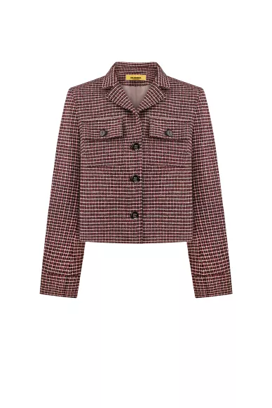 Keila cropped classic wool jacket in burgundy and black check - photo