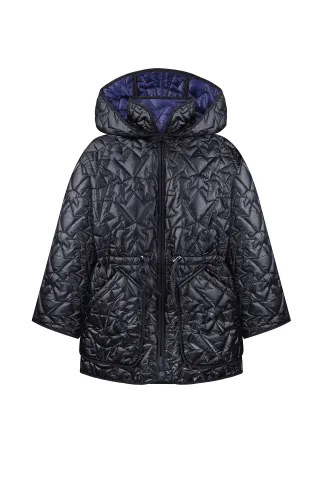 Стьобана чорна куртка з капюшоном та затяжками на поясі Франческа