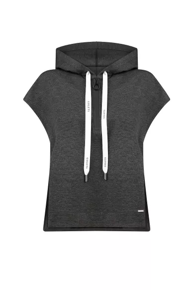 Вискозная серая жилетка с капюшоном на молнии в стиле спортшик Гретта - фото