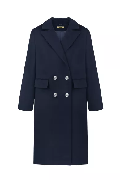 Шерстяное длинное пальто синего цвета в классическом стиле Колман - фото