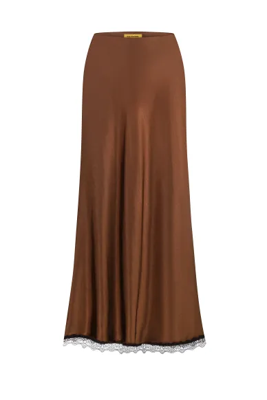 Abby Brown Satin Lace Maxi Skirt - photo