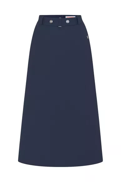Nicola navy blue A-line wool midi skirt - photo