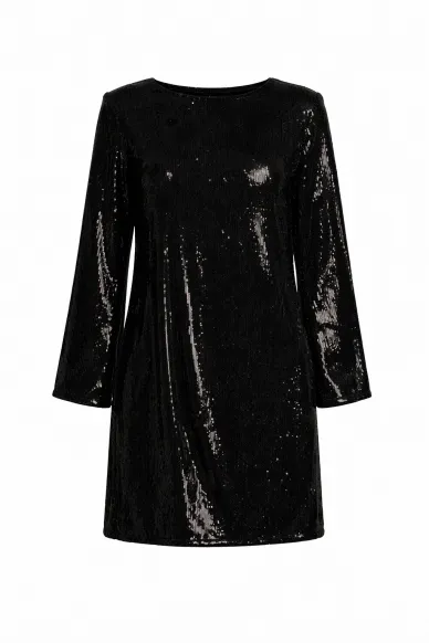 Вечірня чорна сукня з бантом на спині в паєтки міні довжини Салі - фото