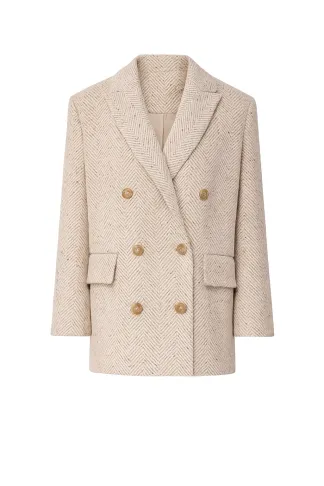 Вовняне двобортне пальто бежевого кольору в класичному стилі Колман