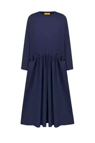 Вискозное трикотажное платье синего цвета Камиль - фото